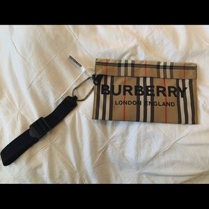 BURBERRY: Logo Print Icon Stripe Nylon Zip Pouch